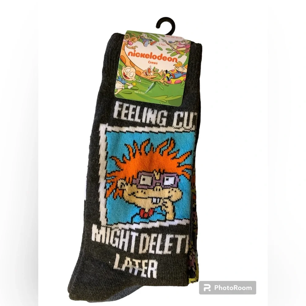 Nickelodeon Rugrats 2 pair crew socks size 6.5-12 new nwt Reptar Chuckie - Picture 1 of 3